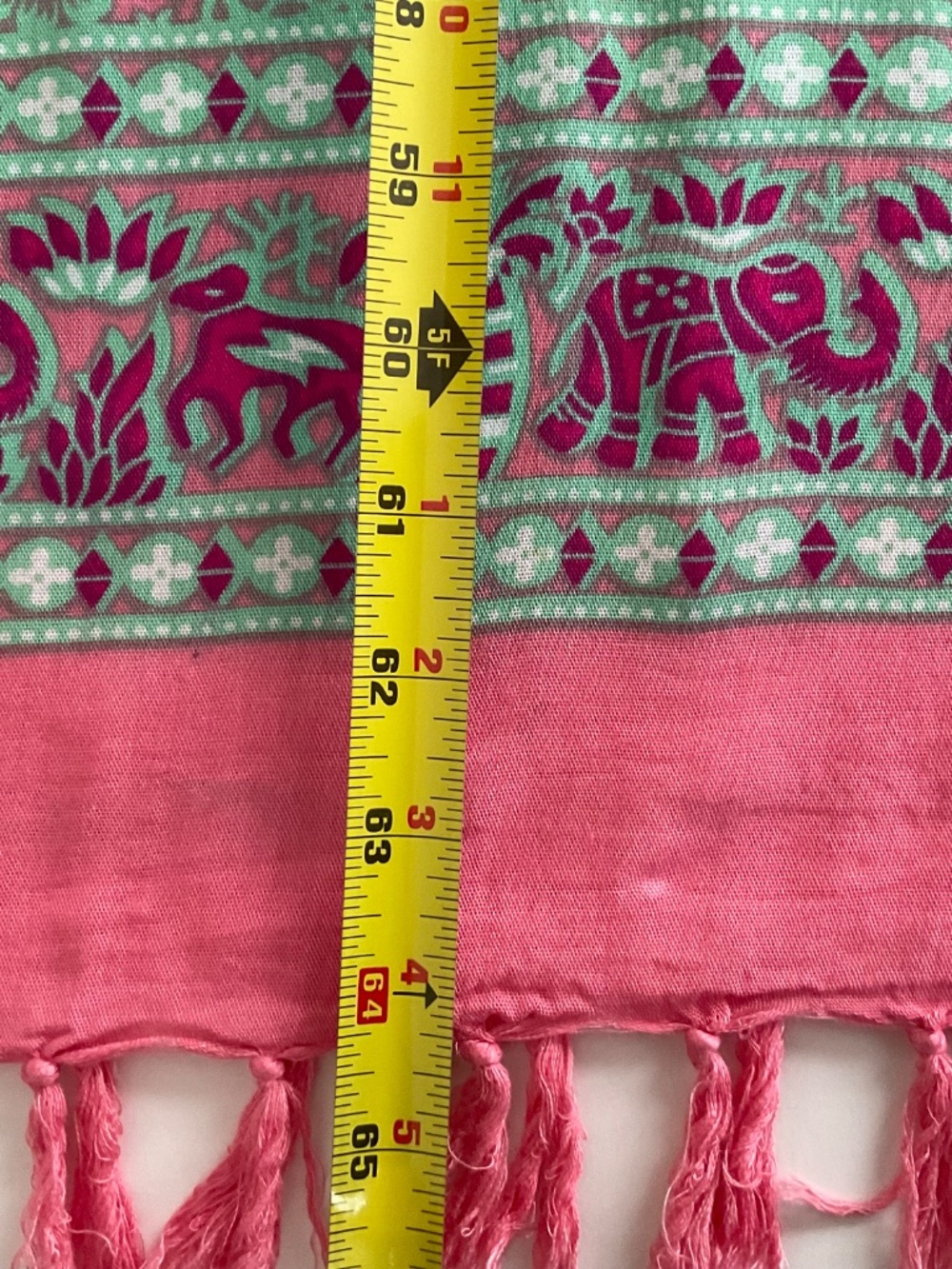 Elephant Mandala Print Sarong Scarf Pink Green Beach Fringe Boho Yoga Festival - Picture 7 of 7